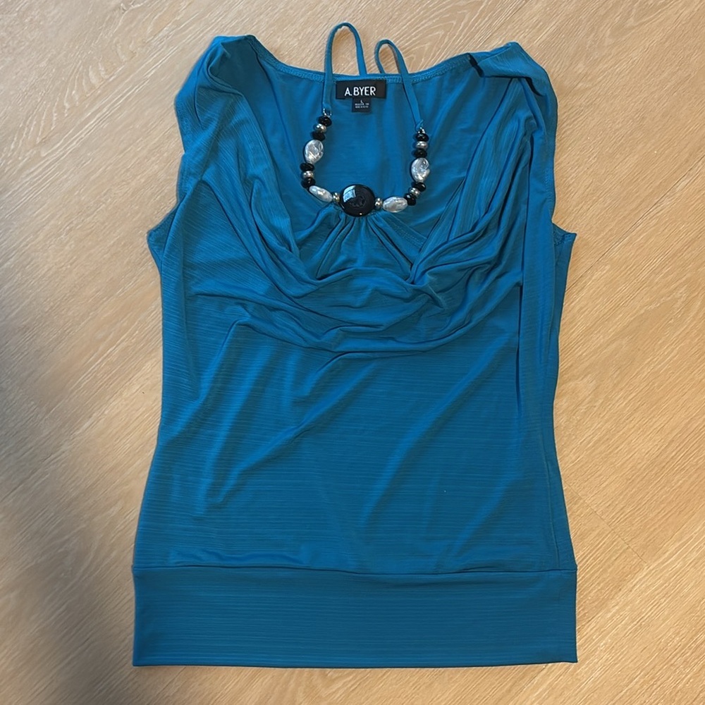 A. Byer Teal Draped Tank Top size Large